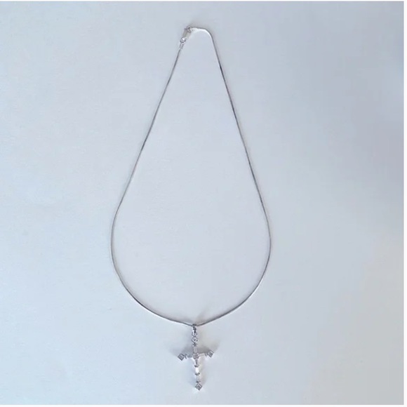 925 Sterling Silver Necklace w VINTAGE Crystal Cross Pendant - Picture 3 of 7